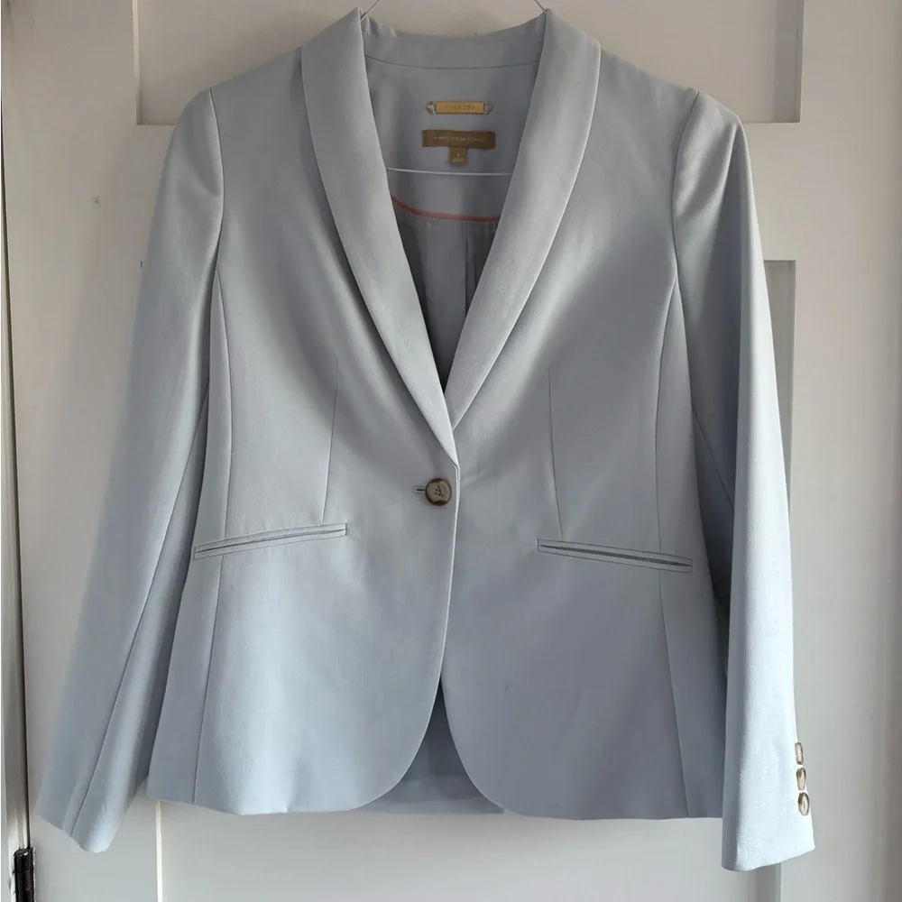 Talbots Italian luxe double cloth single button baby blue blazer size 2 - Picture 2 of 13